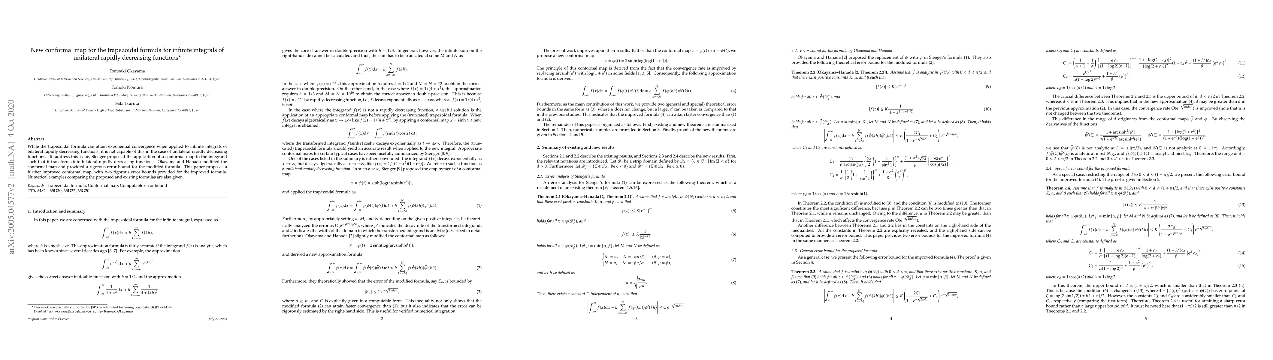 Thumbnail for New conformal map for the trapezoidal formula for infinite integrals of
  unilateral rapidly decreasing functions