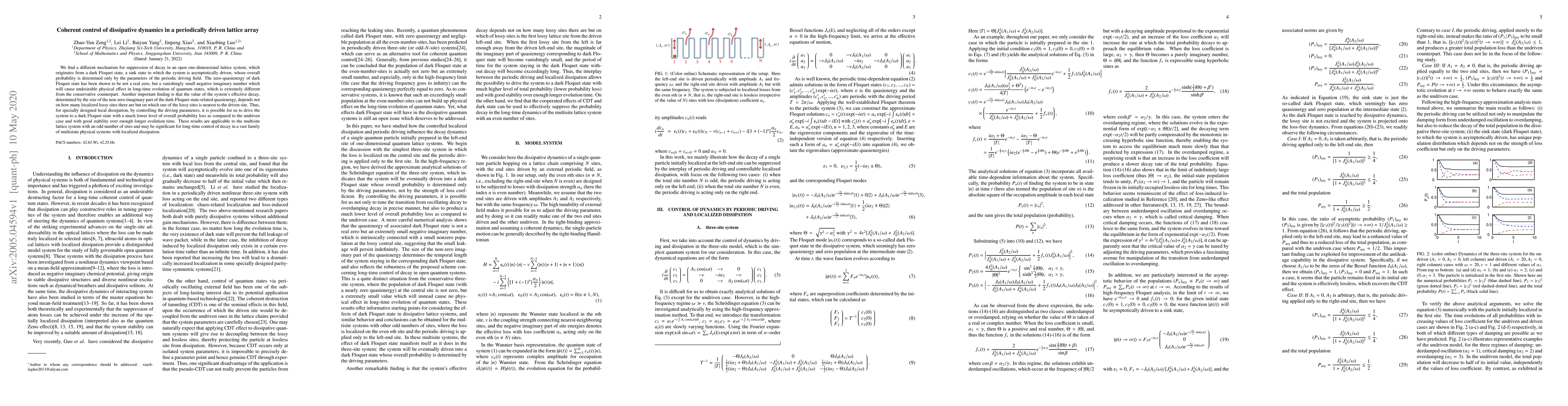 Thumbnail for Coherent control of dissipative dynamics in a periodically driven
  lattice array