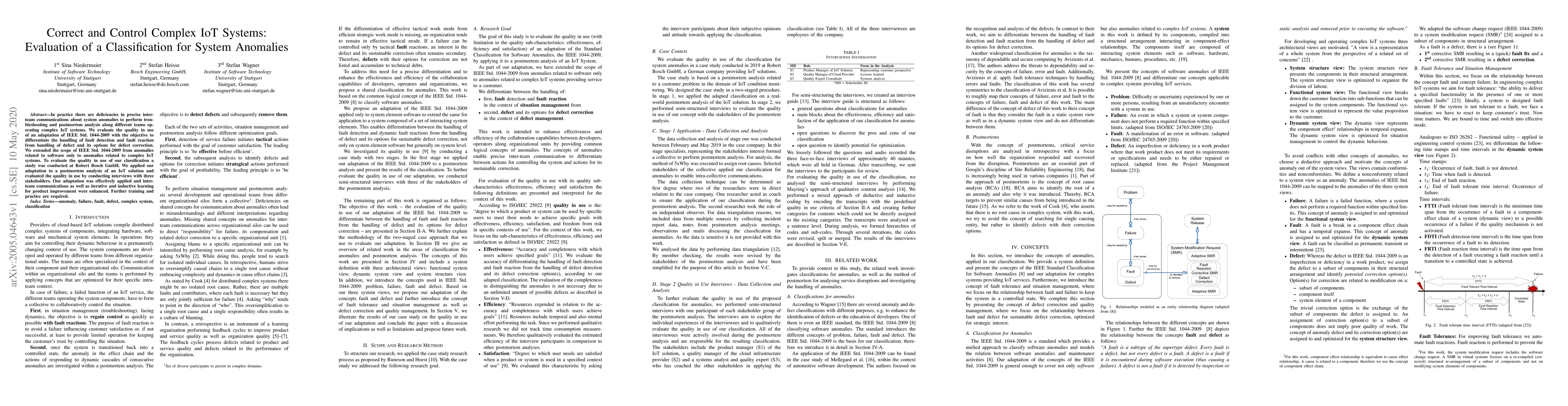 Thumbnail for Correct and Control Complex IoT Systems: Evaluation of a Classification
  for System Anomalies