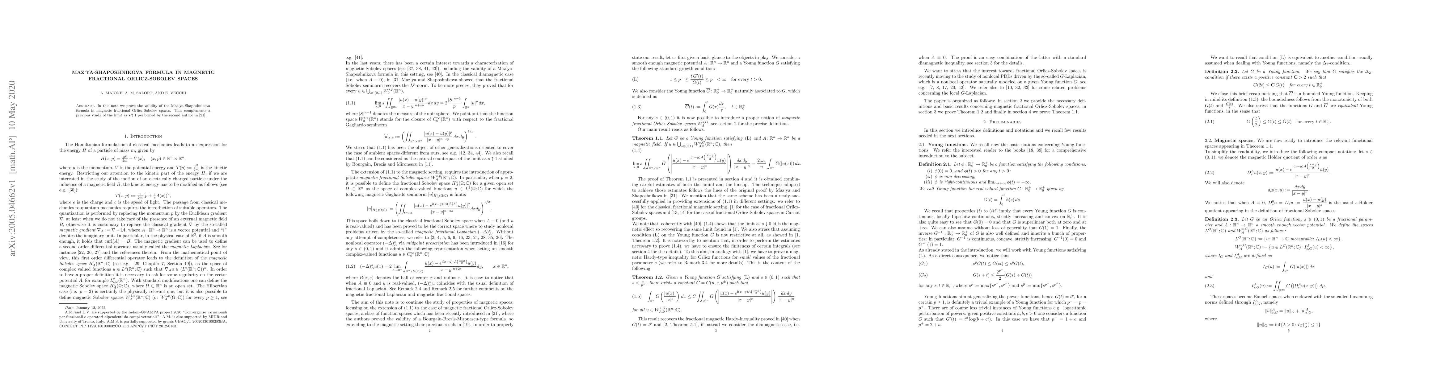 Thumbnail for Maz'ya-Shaposhnikova formula in Magnetic Fractional Orlicz-Sobolev
  spaces