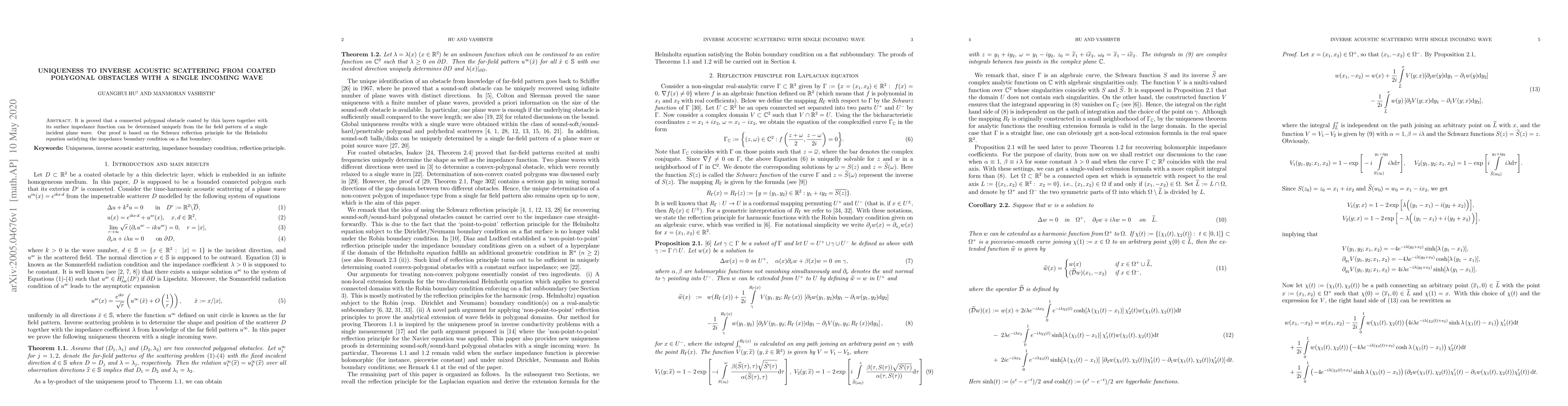 Thumbnail for Uniqueness to inverse acoustic scattering from coated polygonal
  obstacles with a single incoming wave