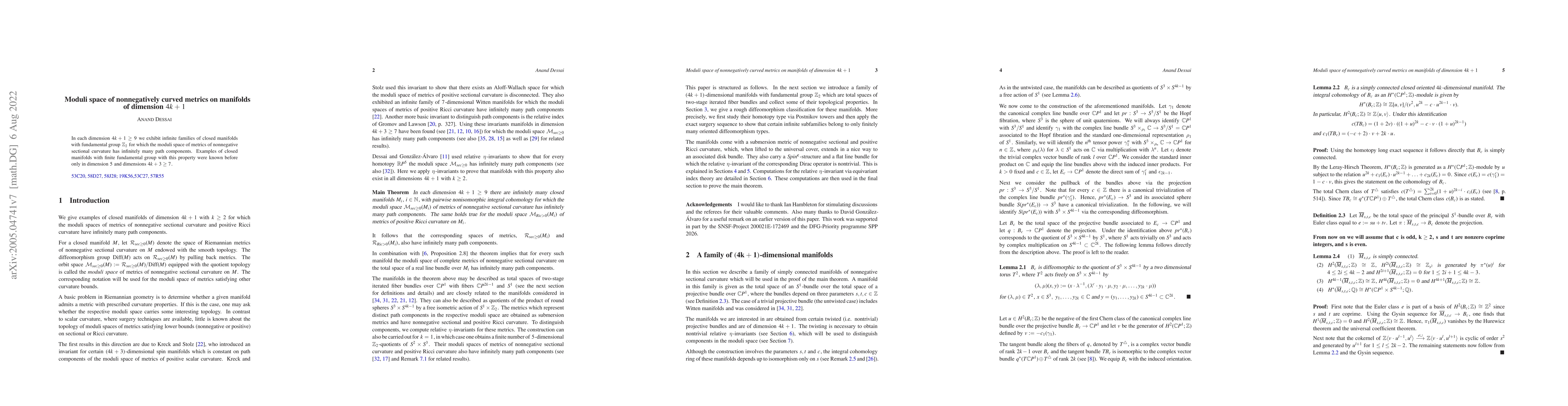 Thumbnail for Moduli space of nonnegatively curved metrics on manifolds of dimension
  $4k+1$