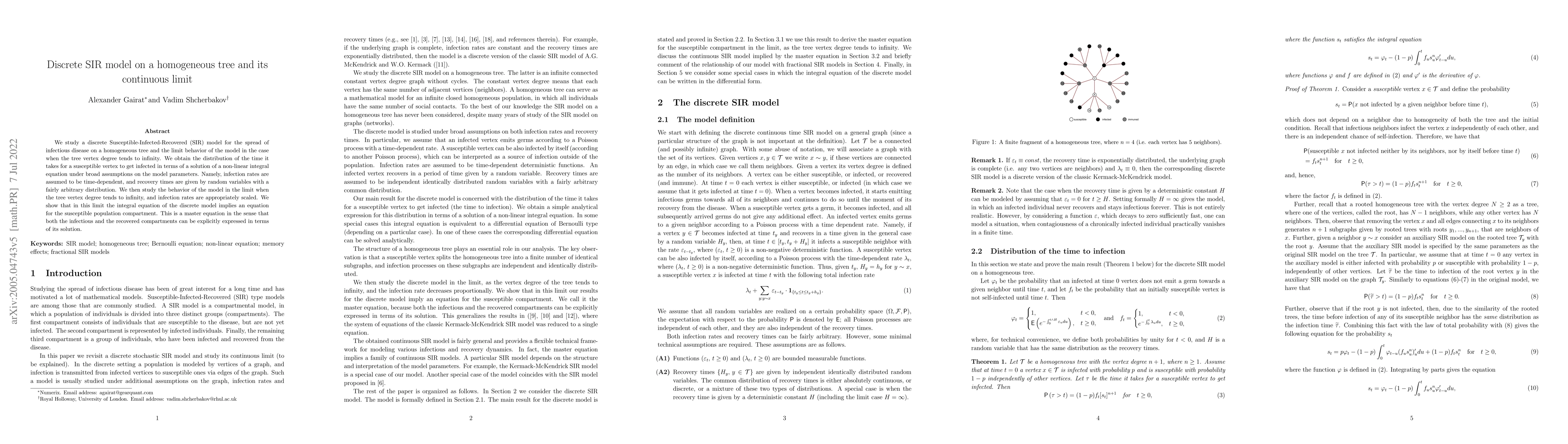 Thumbnail for Discrete SIR model on a homogeneous tree and its continuous limit