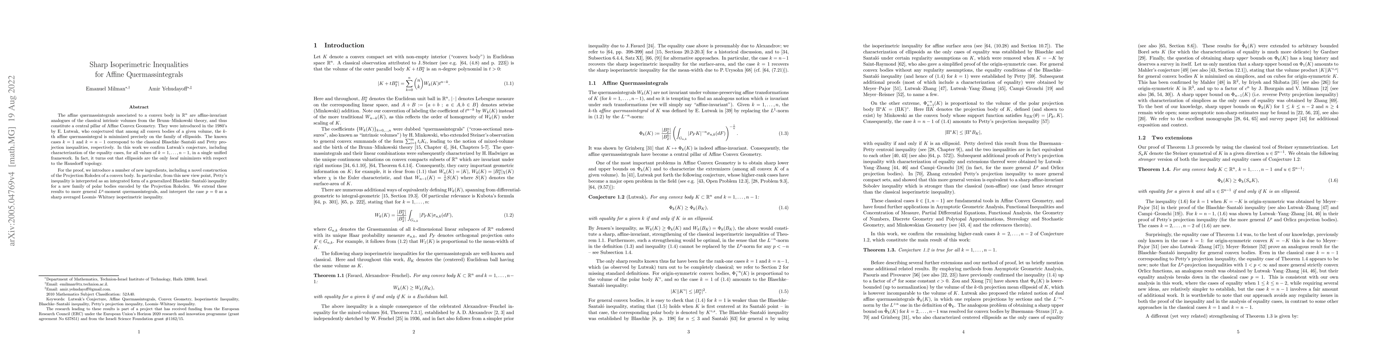 Thumbnail for Sharp Isoperimetric Inequalities for Affine Quermassintegrals