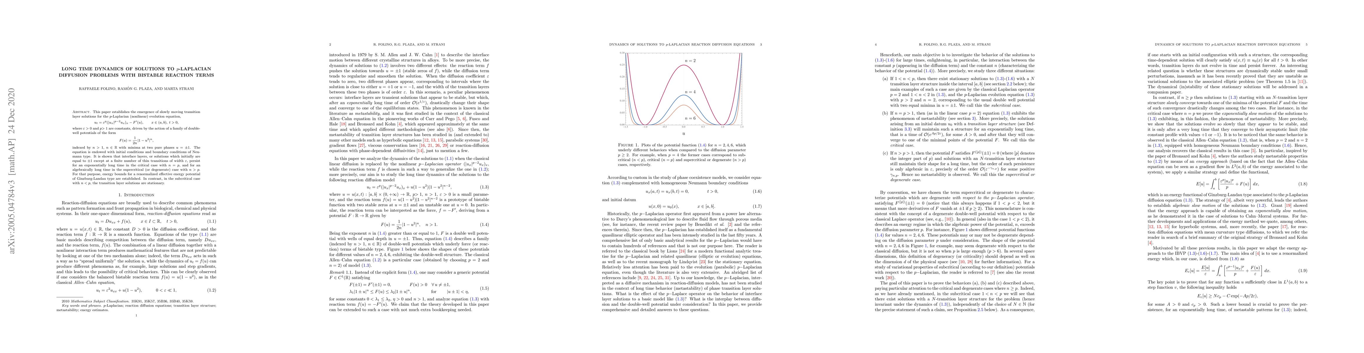 Thumbnail for Long time dynamics of solutions to $p$-Laplacian diffusion problems with
  bistable reaction terms