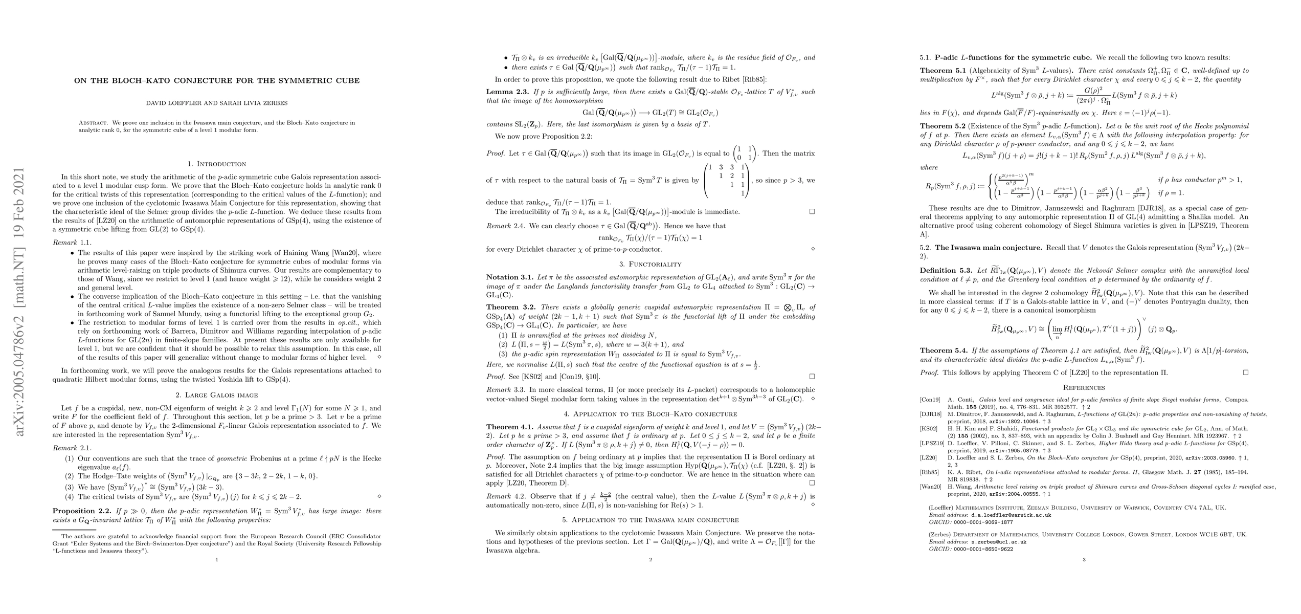 Thumbnail for On the Bloch--Kato conjecture for the symmetric cube