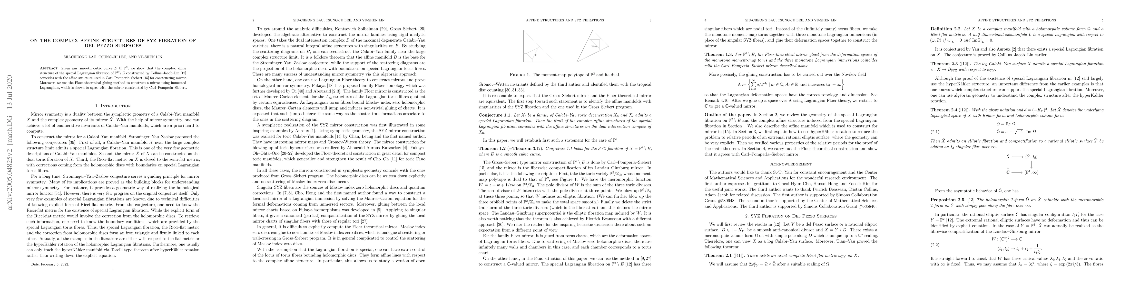 Thumbnail for On the Complex Affine Structures of SYZ Fibration of Del Pezzo Surfaces
