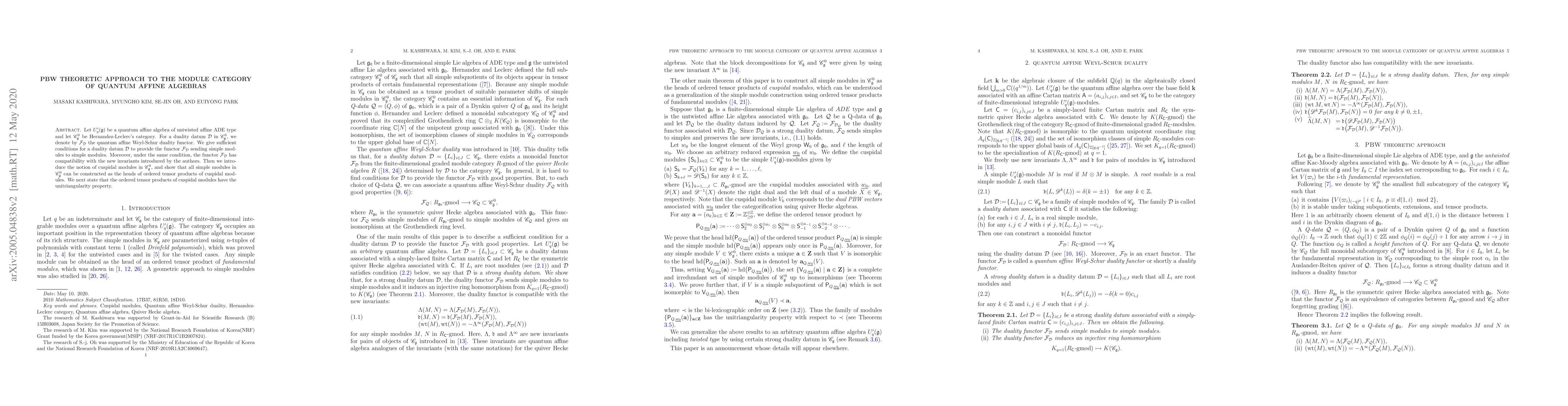 Thumbnail for PBW theoretic approach to the module category of quantum affine algebras