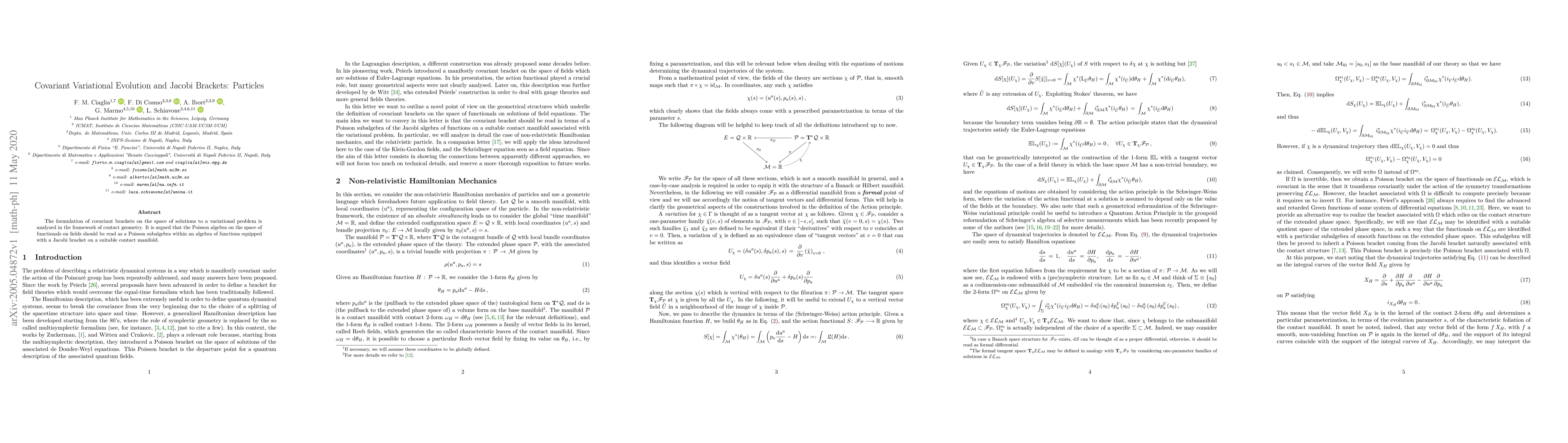 Thumbnail for Covariant Variational Evolution and Jacobi Brackets: Particles