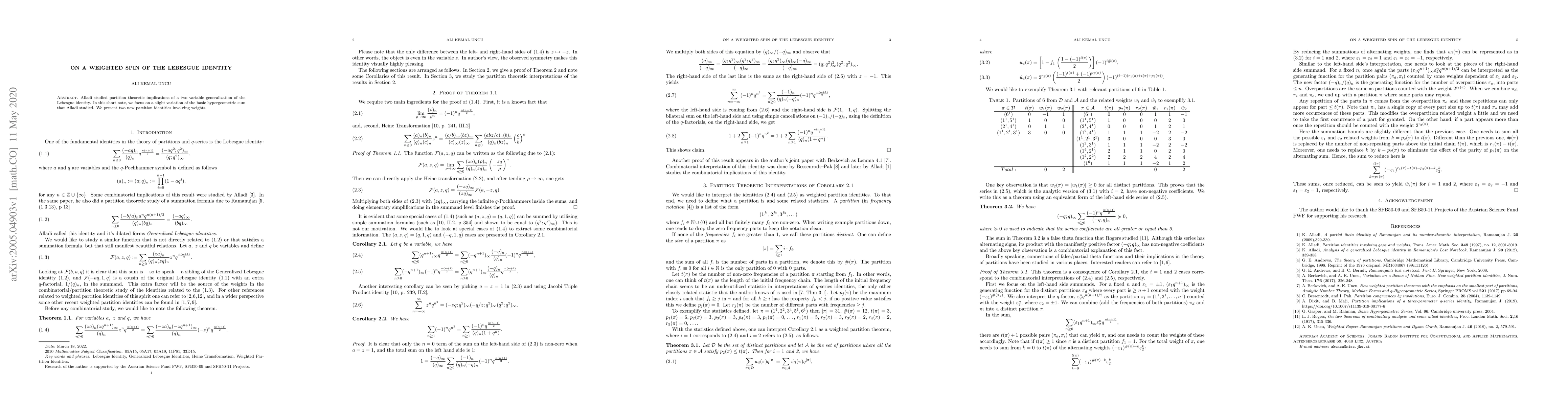 Thumbnail for On a weighted spin of the Lebesgue Identity