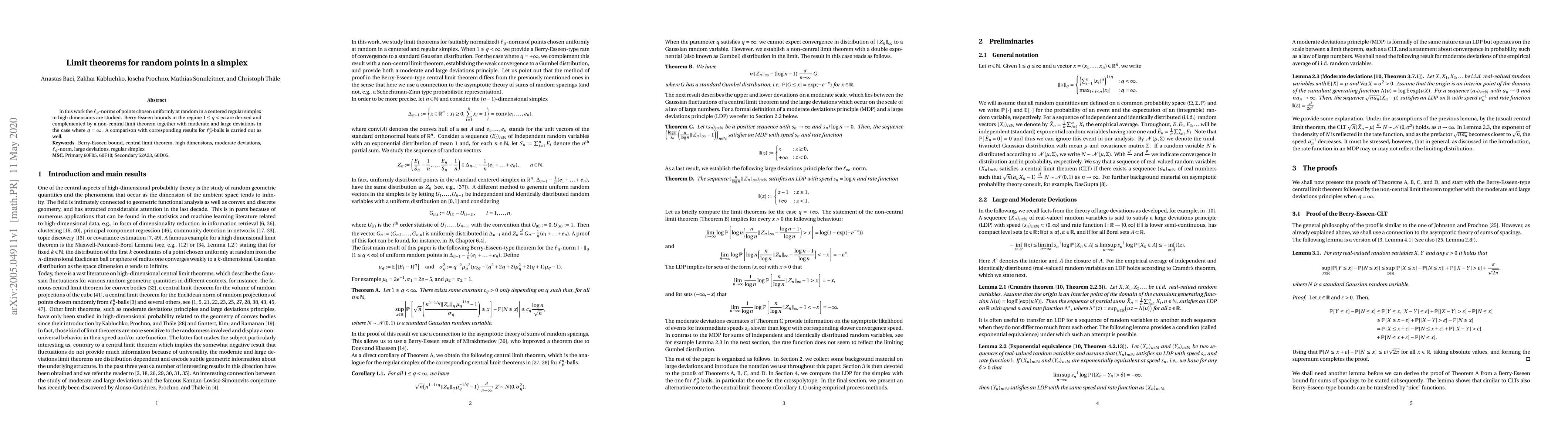 Thumbnail for Limit theorems for random points in a simplex