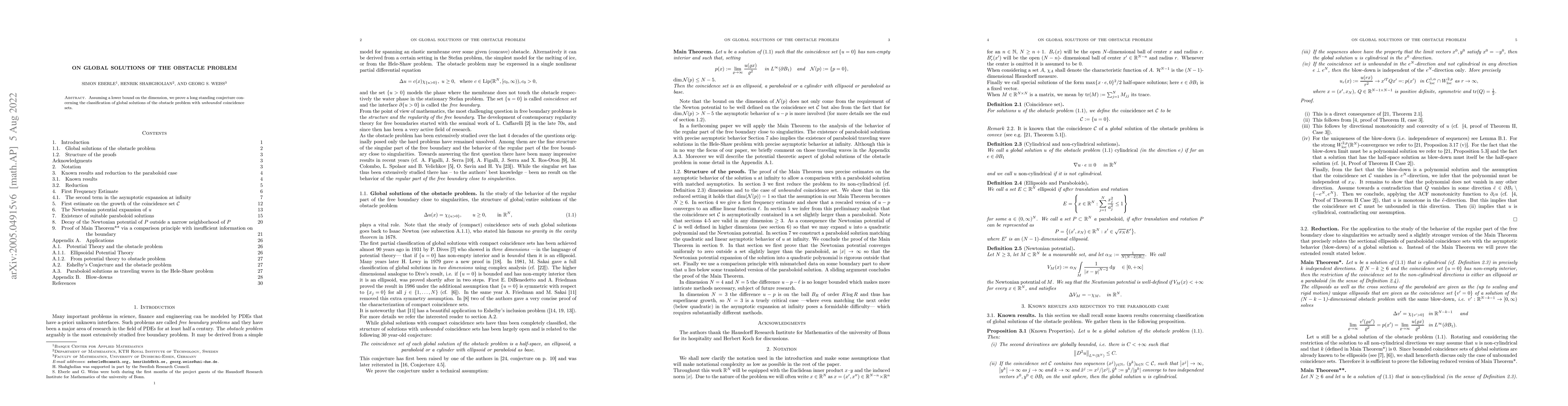 Thumbnail for On global solutions of the obstacle problem