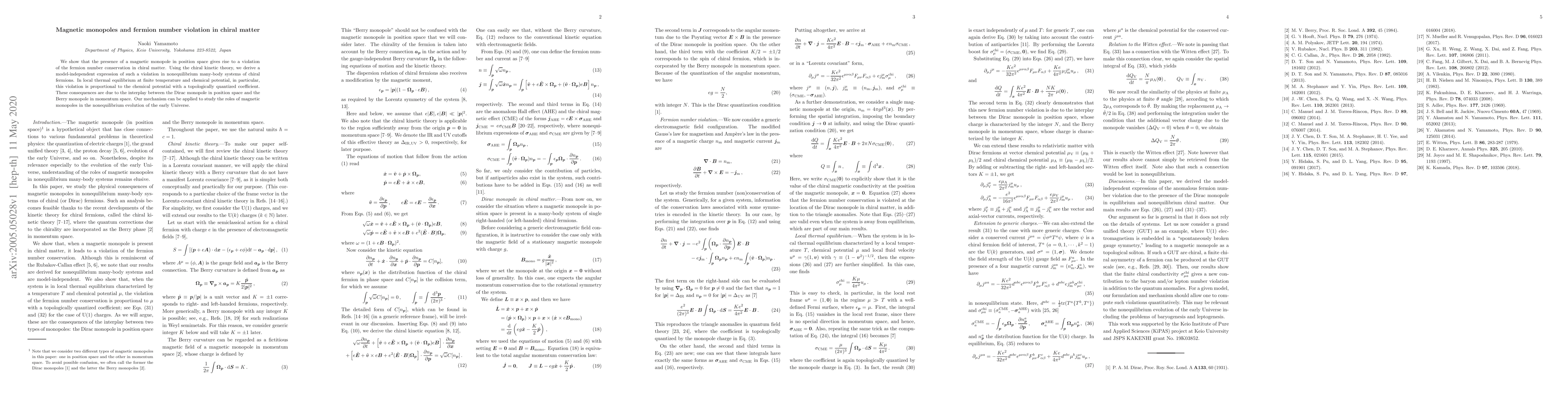 Thumbnail for Magnetic monopoles and fermion number violation in chiral matter