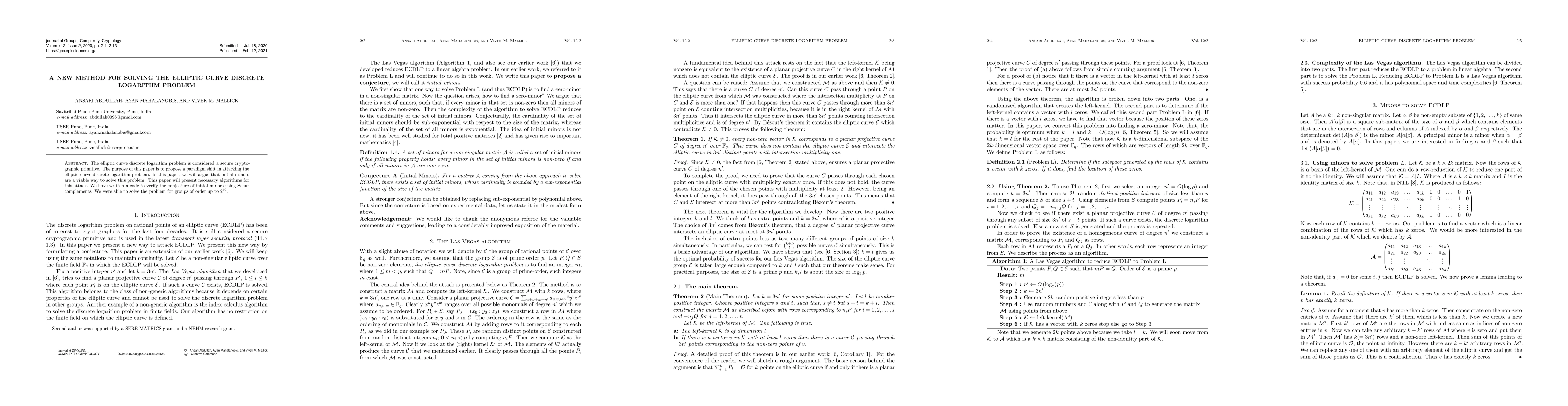 Thumbnail for A new method for solving the elliptic curve discrete logarithm problem