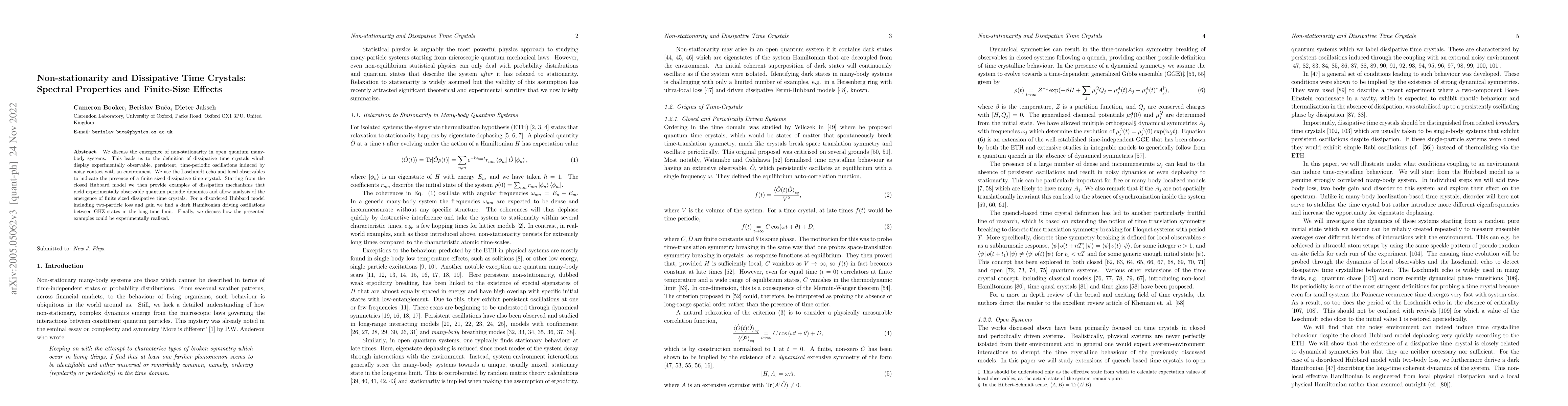 Thumbnail for Non-stationarity and Dissipative Time Crystals: Spectral Properties and
  Finite-Size Effects