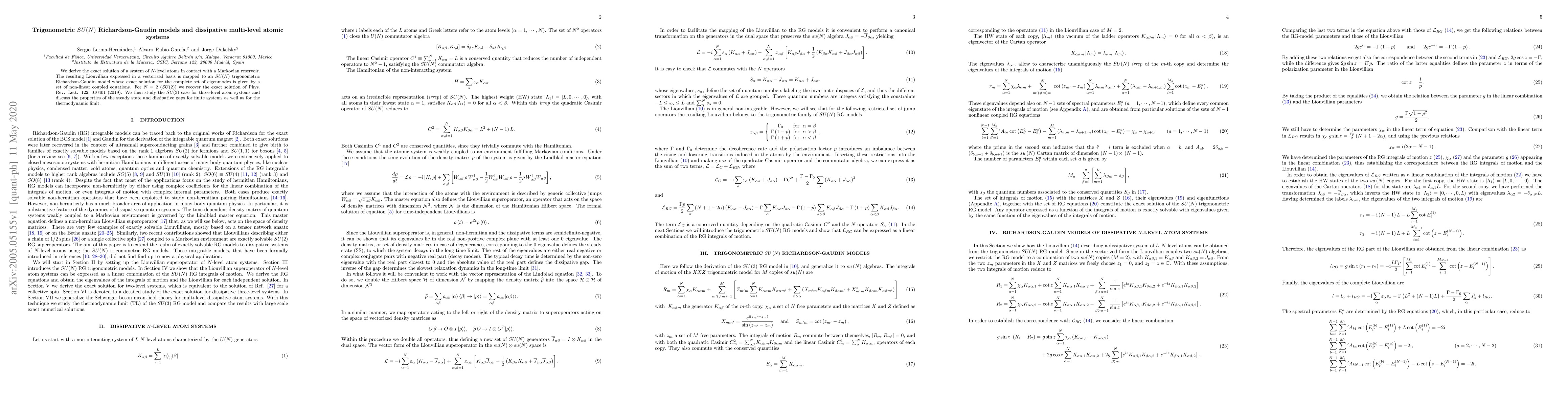 Thumbnail for Trigonometric SU(N) Richardson-Gaudin models and dissipative multi-level
  atomic systems