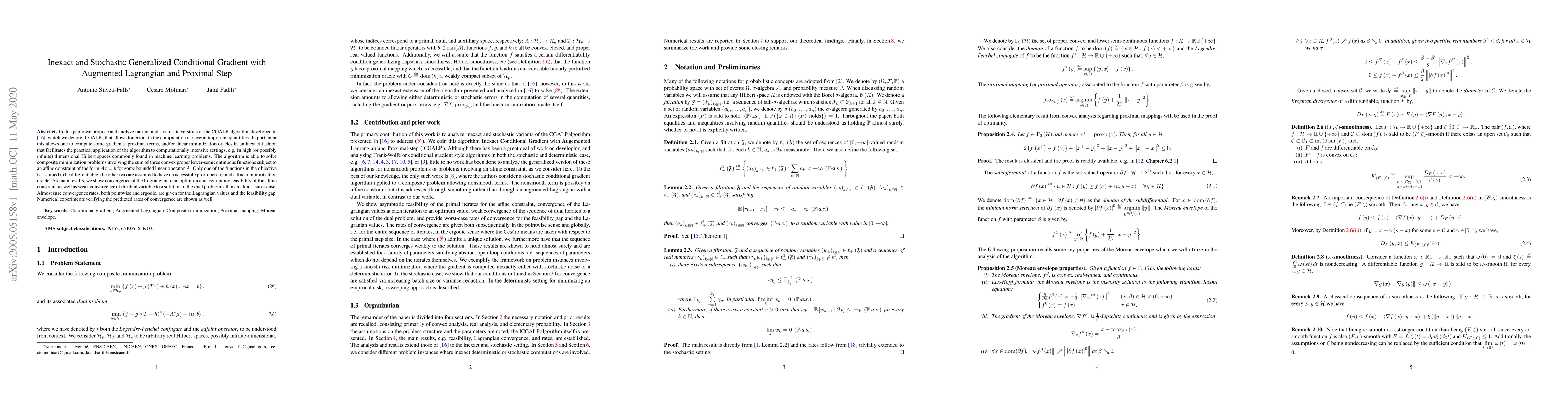 Thumbnail for Inexact and Stochastic Generalized Conditional Gradient with Augmented
  Lagrangian and Proximal Step