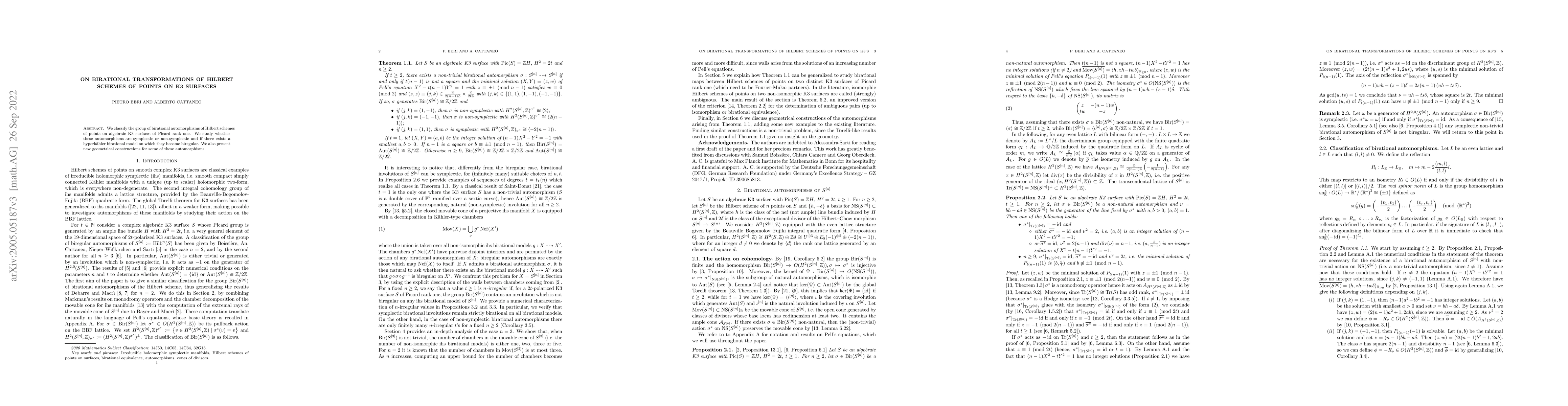 Thumbnail for On birational transformations of Hilbert schemes of points on K3
  surfaces