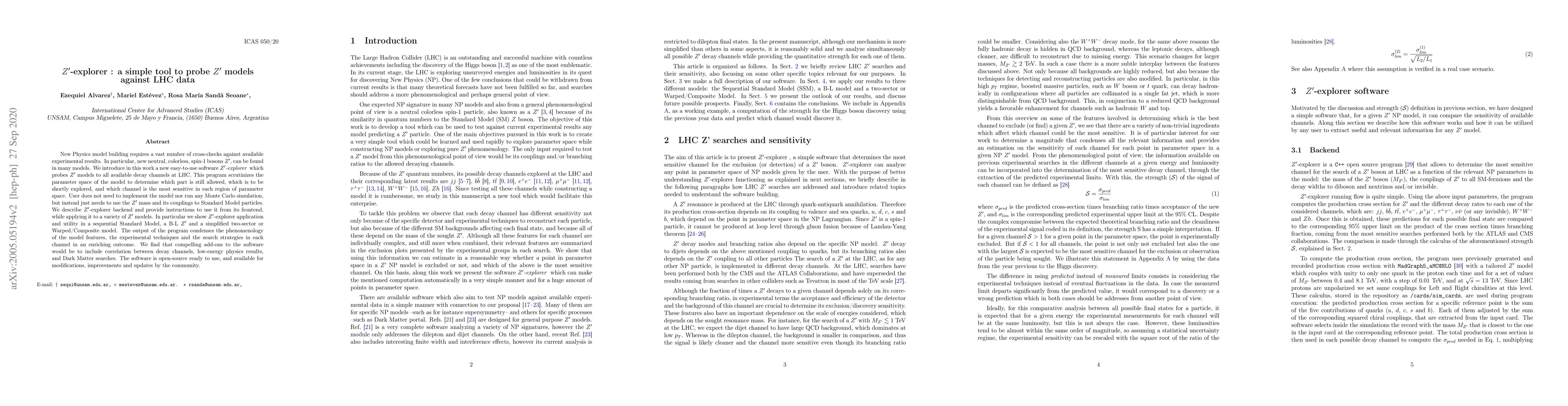 Thumbnail for Z'-explorer: a simple tool to probe Z' models against LHC data