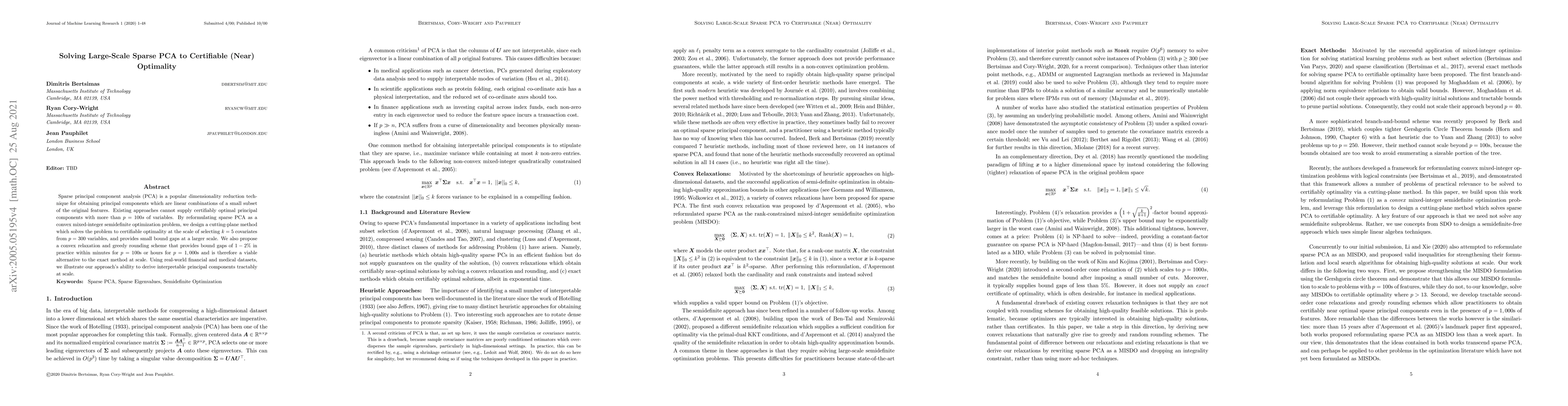 Thumbnail for Solving Large-Scale Sparse PCA to Certifiable (Near) Optimality