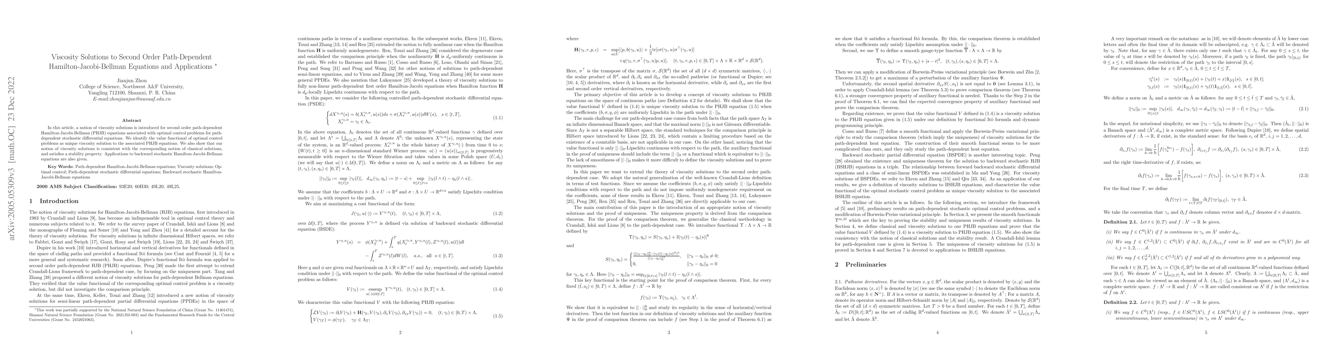 Thumbnail for Viscosity Solutions to Second Order Path-Dependent
  Hamilton-Jacobi-Bellman Equations and Applications