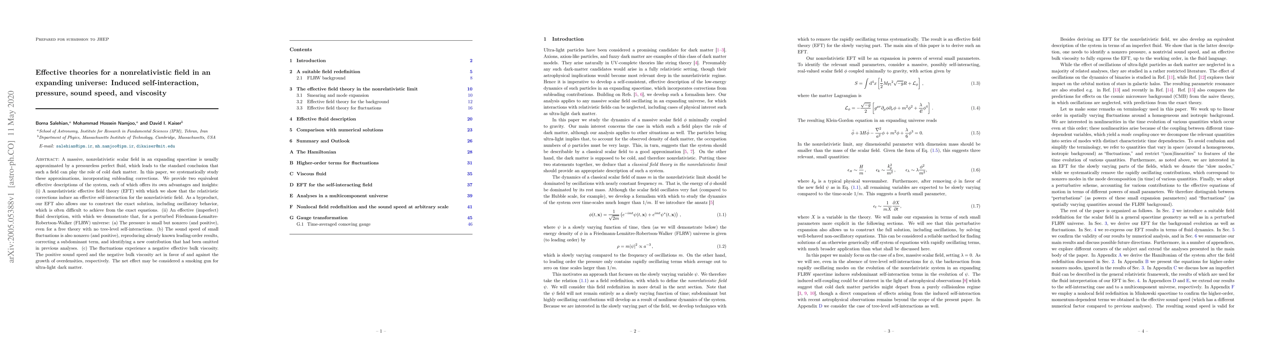 Thumbnail for Effective theories for a nonrelativistic field in an expanding universe:
  Induced self-interaction, pressure, sound speed, and viscosity