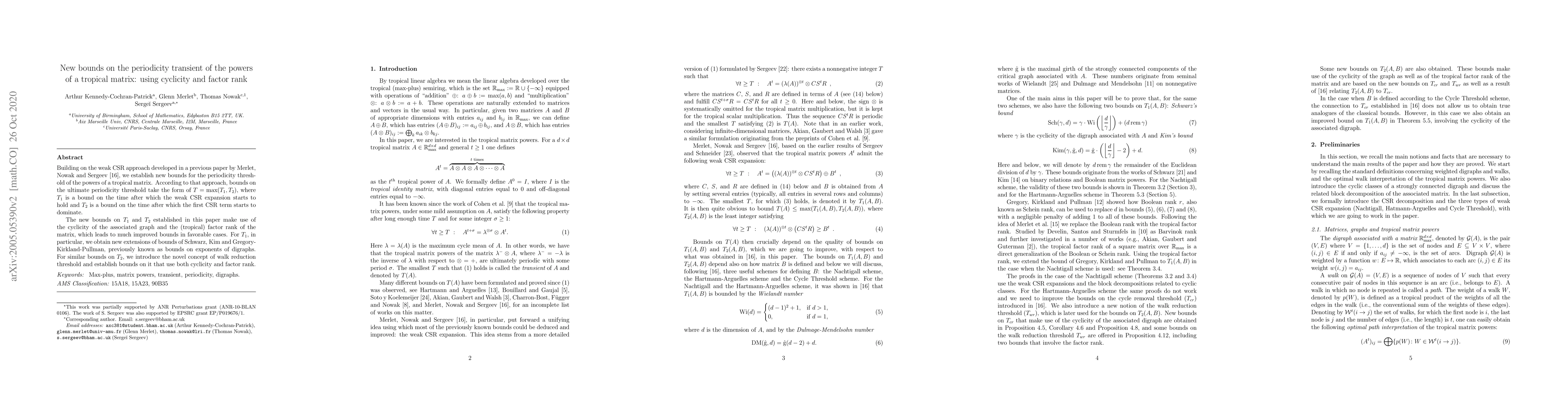 Thumbnail for New bounds on the periodicity transient of the powers of a tropical
  matrix: using cyclicity and factor rank