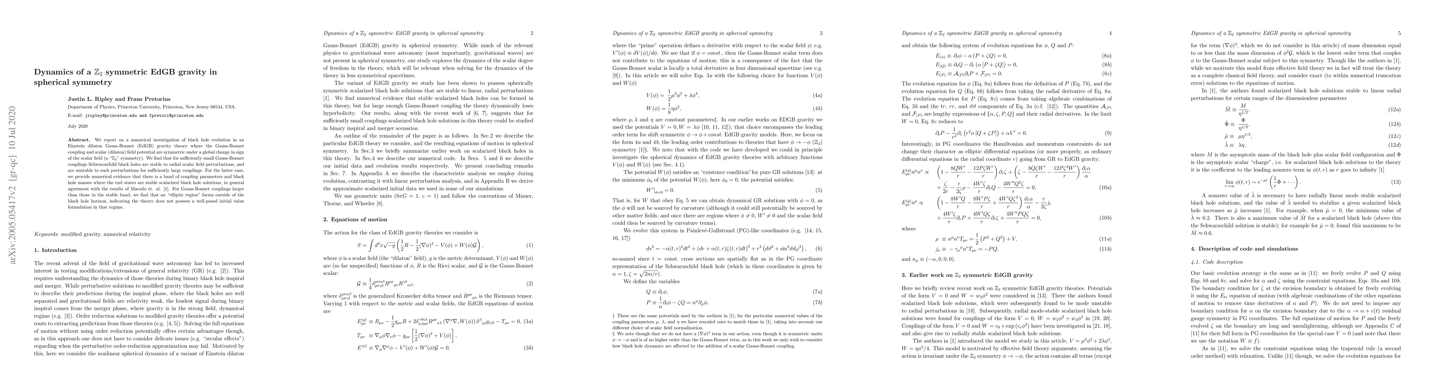 Thumbnail for Dynamics of a Z2 symmetric EdGB gravity in spherical symmetry