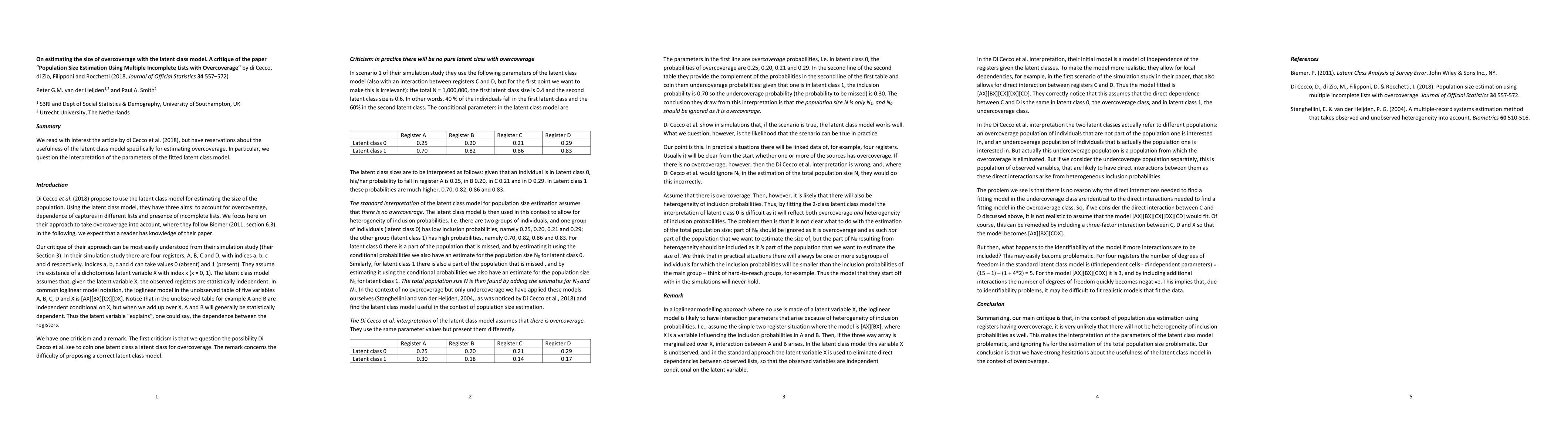 Thumbnail for On estimating the size of overcoverage with the latent class model. A
  critique of the paper "Population Size Estimation Using Multiple Incomplete
  Lists with Overcoverage" by di Cecco, di Zio, Filipponi and Rocchetti (2018,
  JOS 34 557-572)