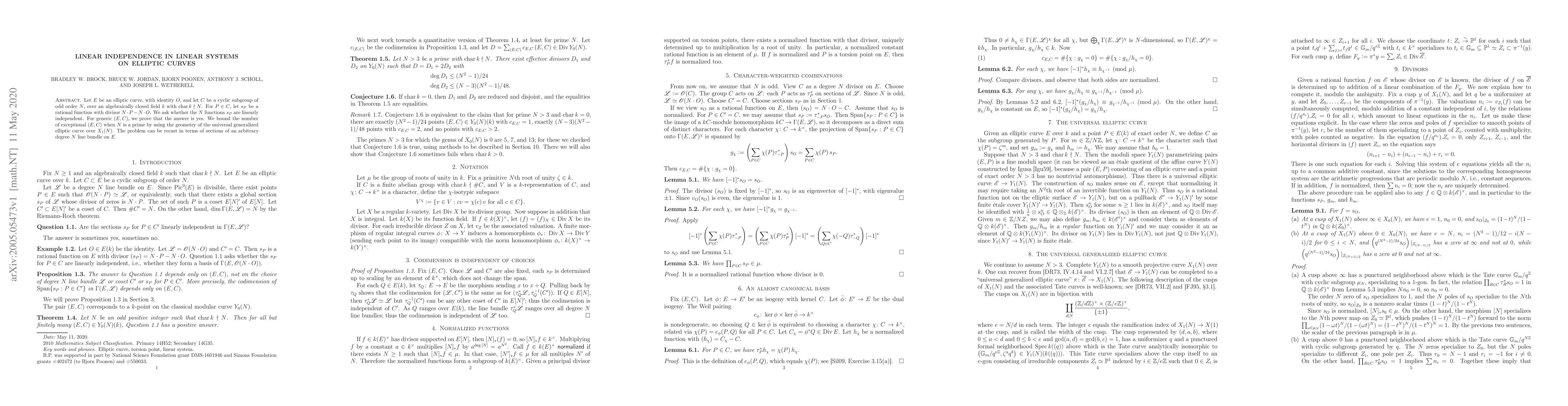 Thumbnail for Linear independence in linear systems on elliptic curves