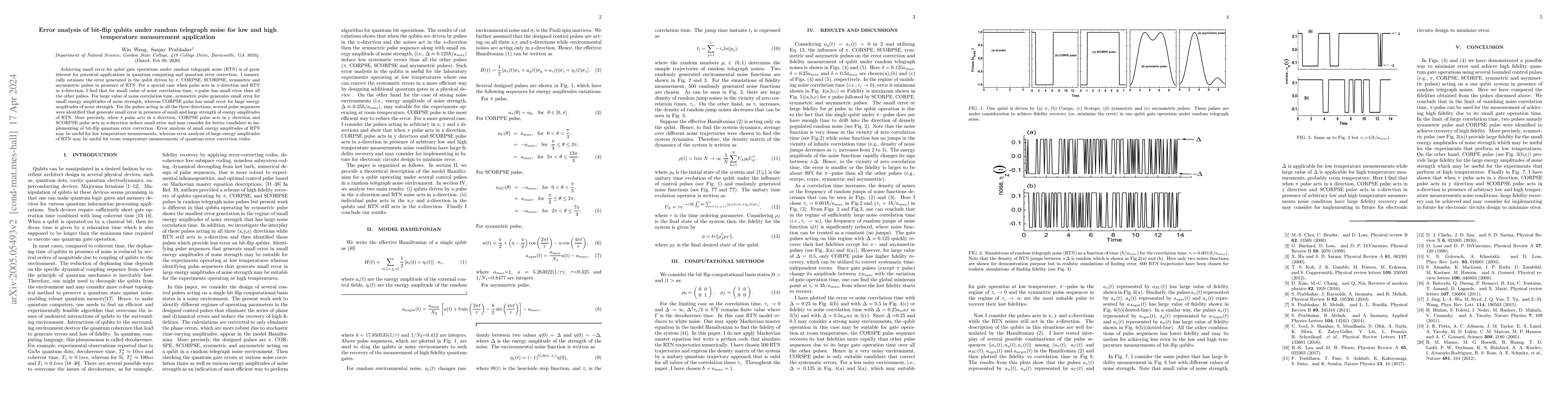 Thumbnail for Error analysis of bit-flip qubits under random telegraph noise for low
  and high temperature measurement application