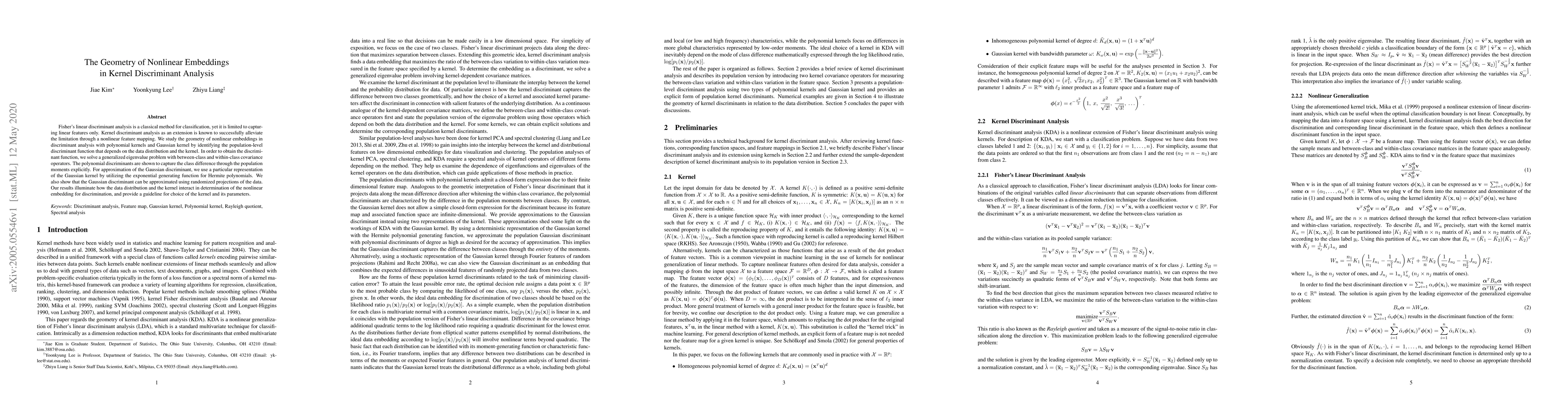 Thumbnail for The Geometry of Nonlinear Embeddings in Kernel Discriminant Analysis