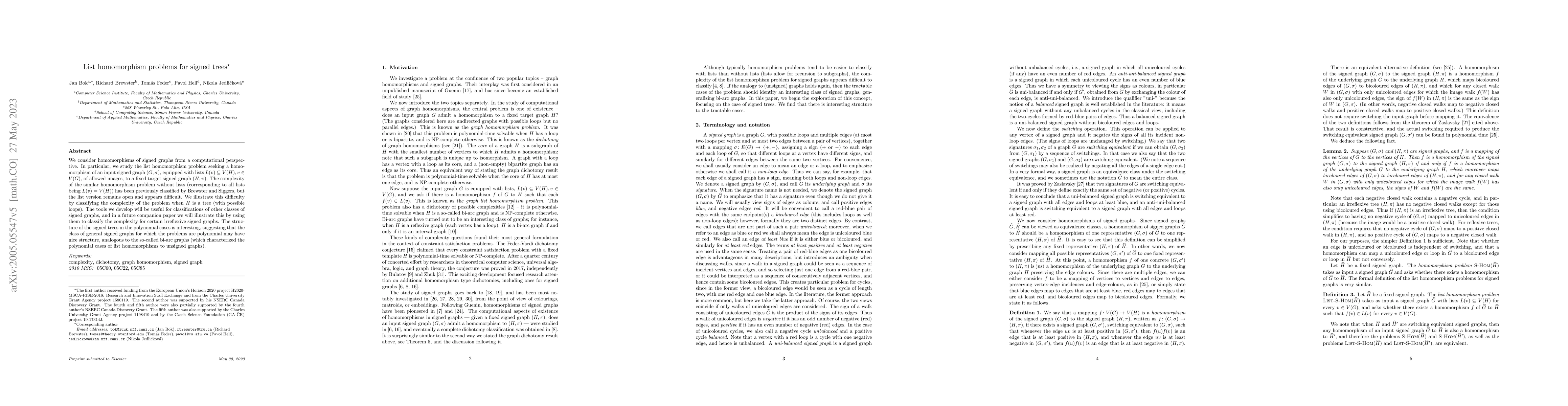 Thumbnail for List homomorphism problems for signed trees