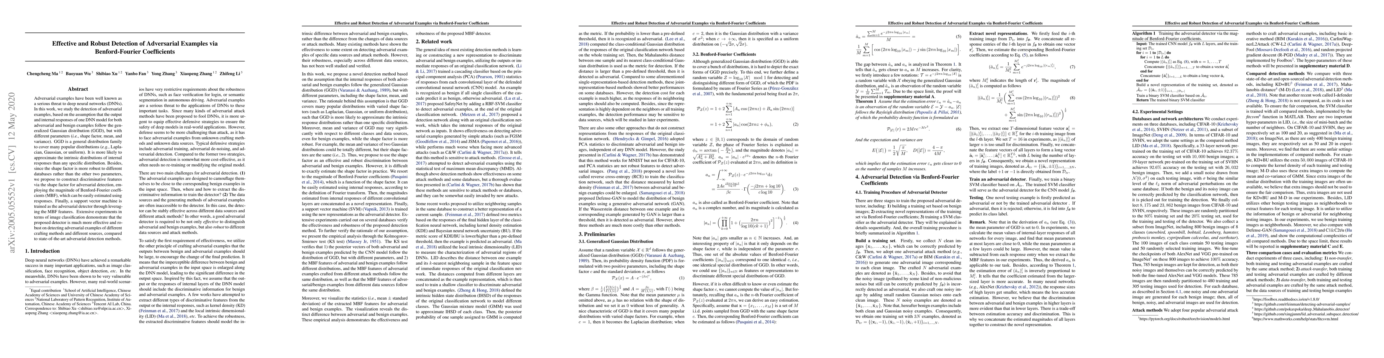 Thumbnail for Effective and Robust Detection of Adversarial Examples via
  Benford-Fourier Coefficients