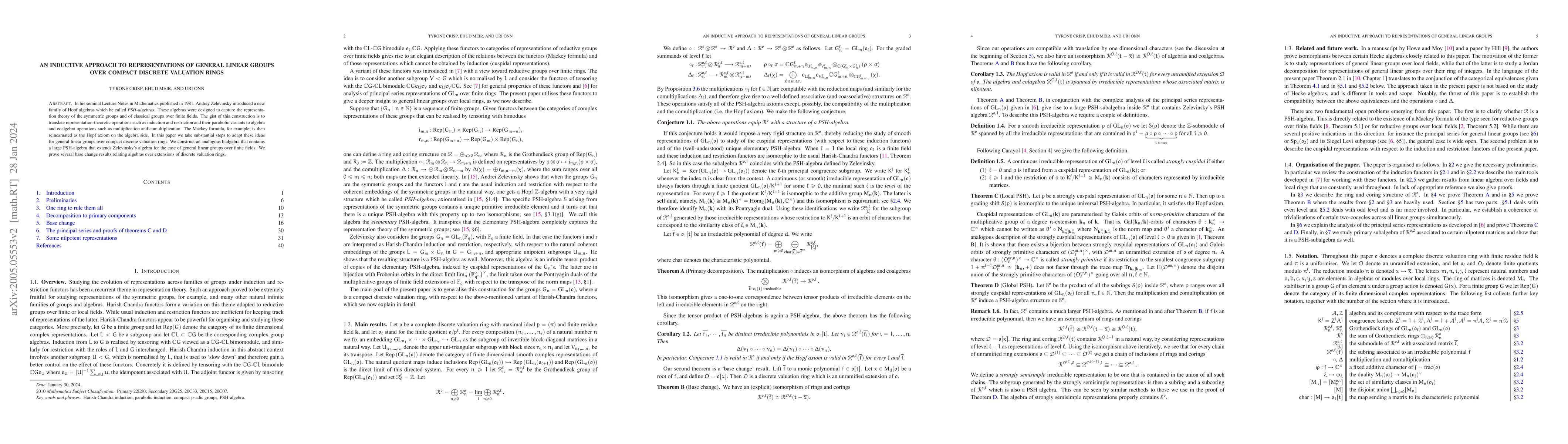 Thumbnail for An inductive approach to representations of general linear groups over
  compact discrete valuation rings