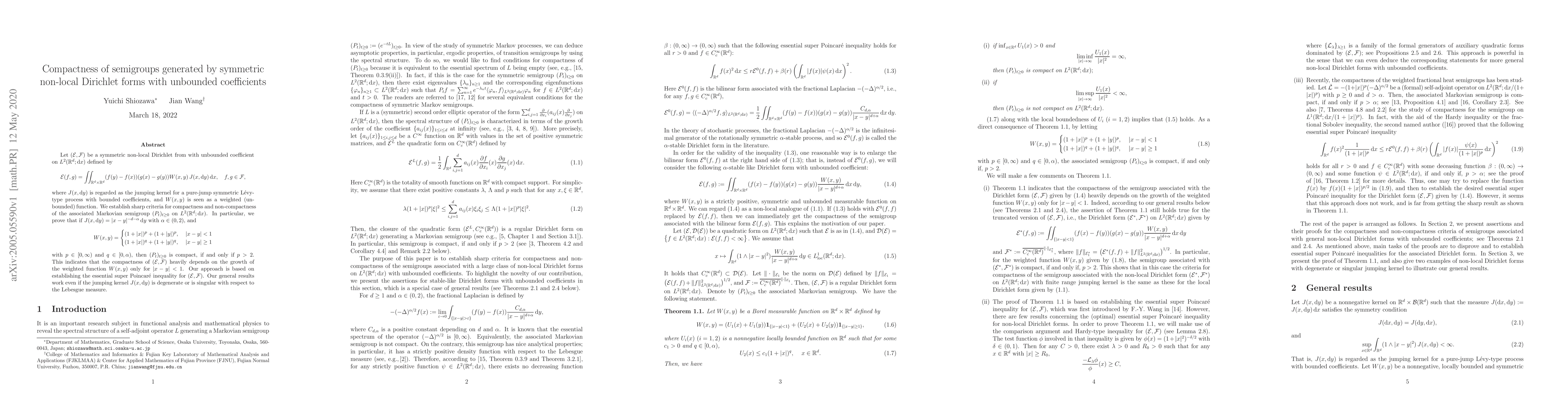 Thumbnail for Compactness of semigroups generated by symmetric non-local Dirichlet
  forms with unbounded coefficients