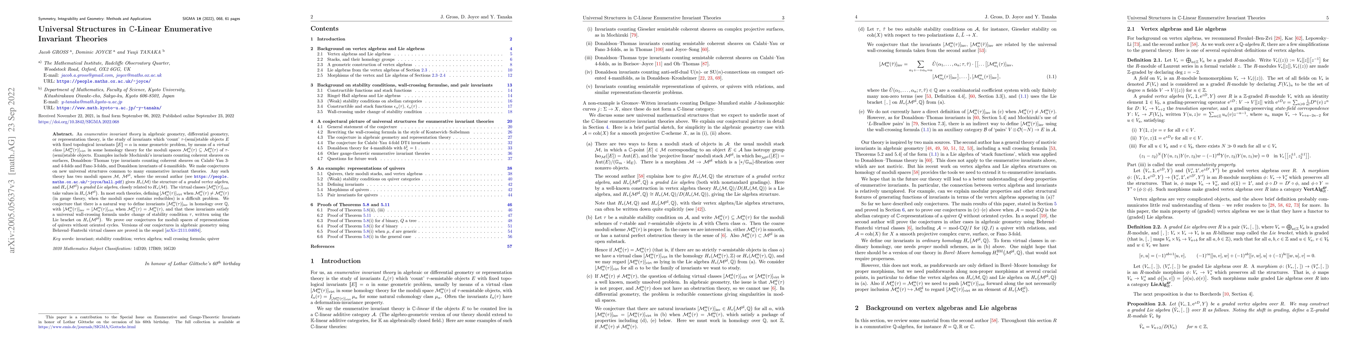 Thumbnail for Universal structures in $\mathbb C$-linear enumerative invariant
  theories
