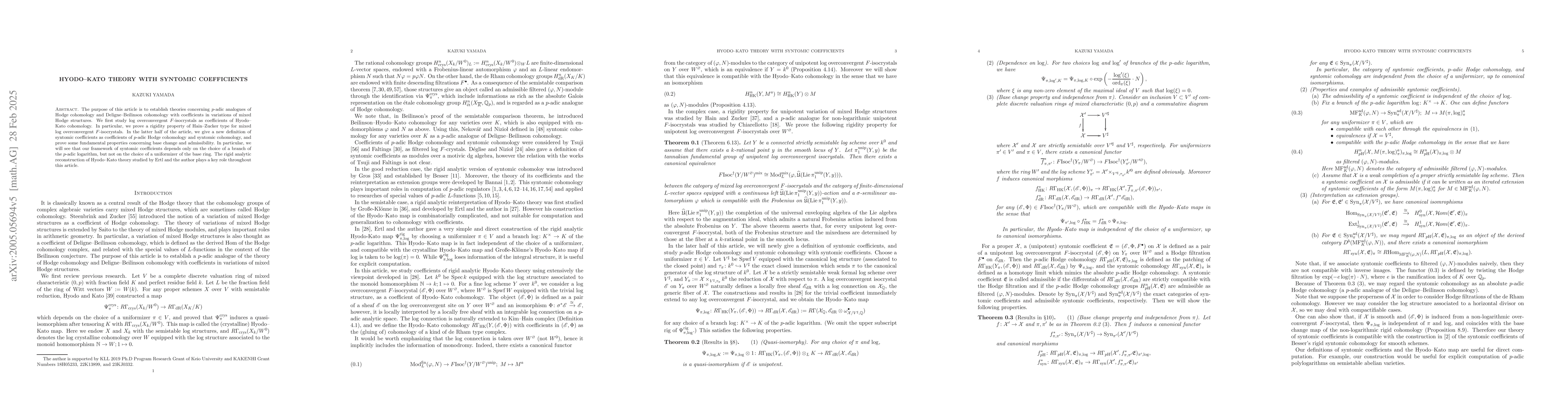 Thumbnail for Hyodo-Kato theory with syntomic coefficients