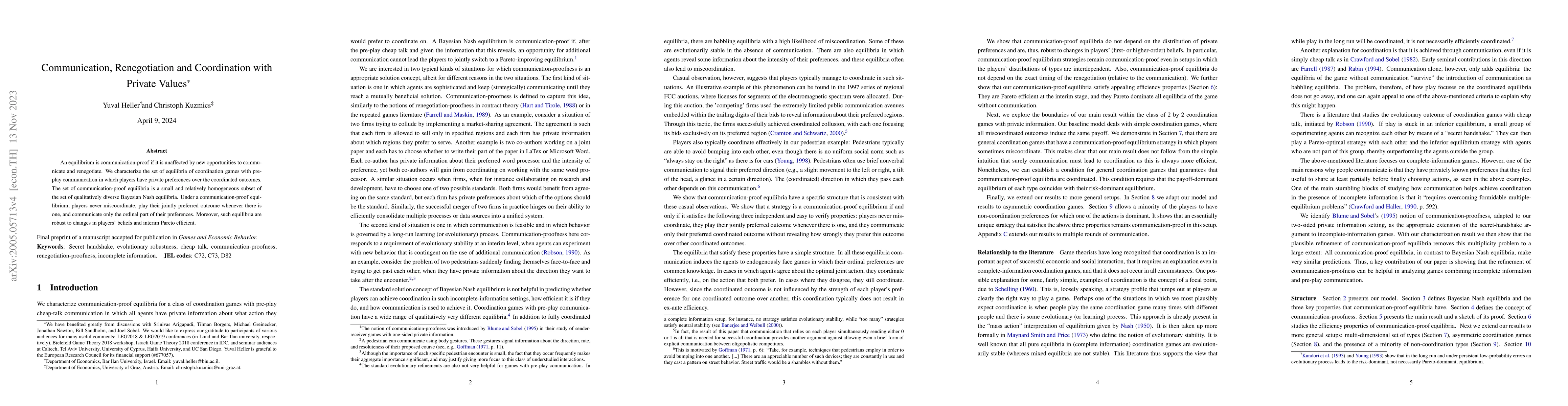 Thumbnail for Communication, Renegotiation and Coordination with Private Values