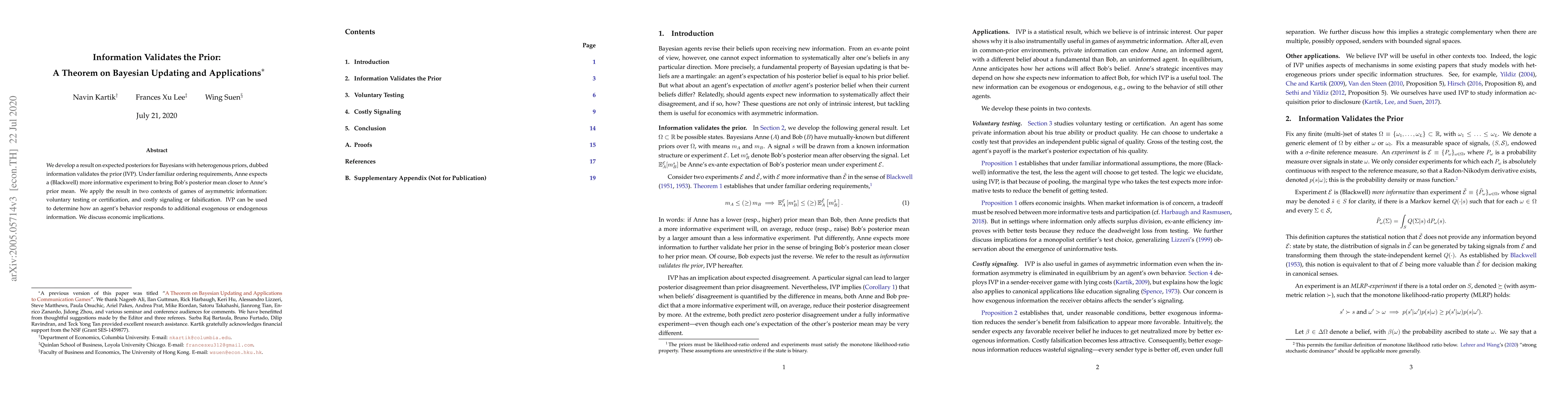 Thumbnail for Information Validates the Prior: A Theorem on Bayesian Updating and
  Applications