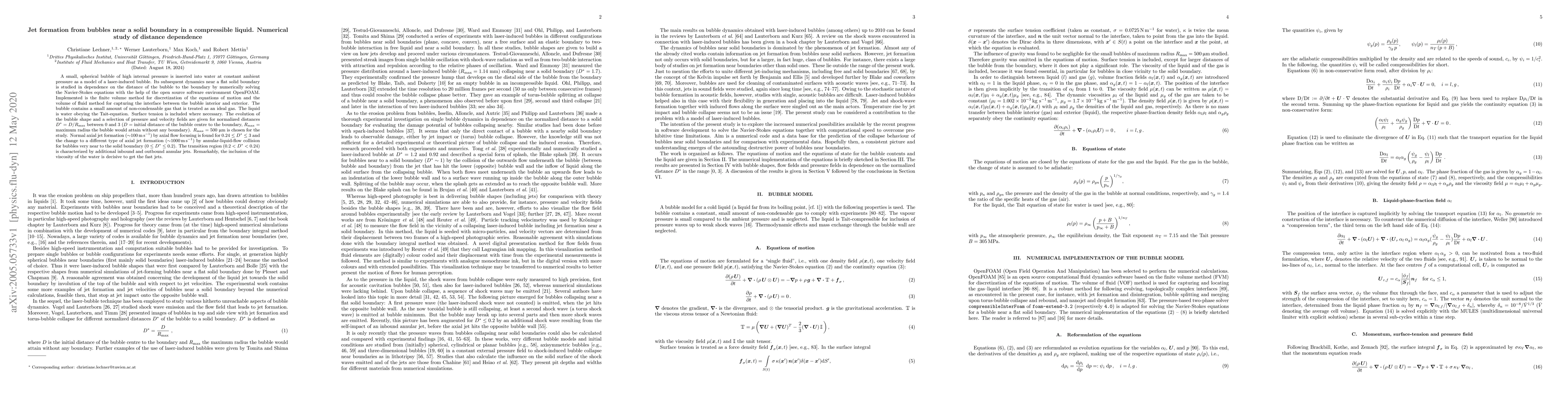 Thumbnail for Jet formation from bubbles near a solid boundary in a compressible
  liquid. Numerical study of distance dependence