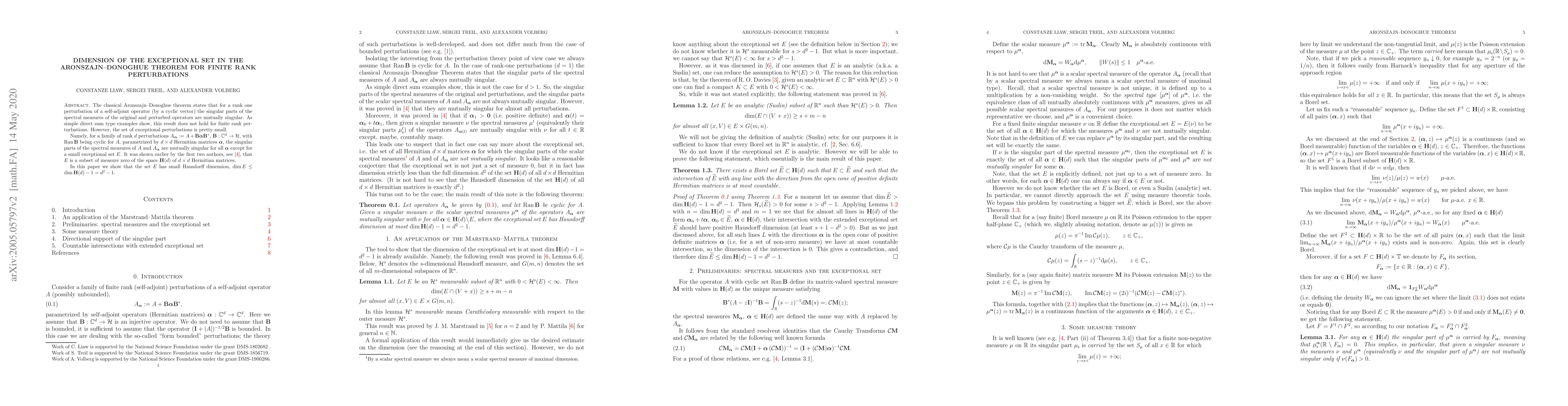 Thumbnail for Dimension of the exceptional set in the Aronszajn-Donoghue theorem for
  finite rank perturbations