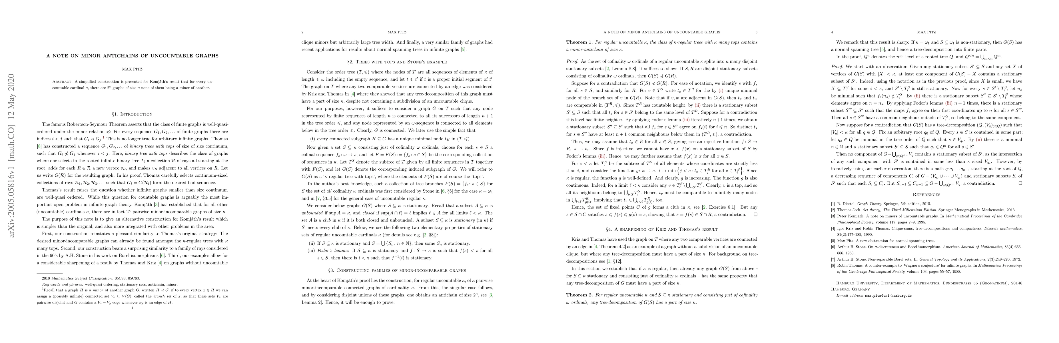 Thumbnail for A note on minor antichains of uncountable graphs