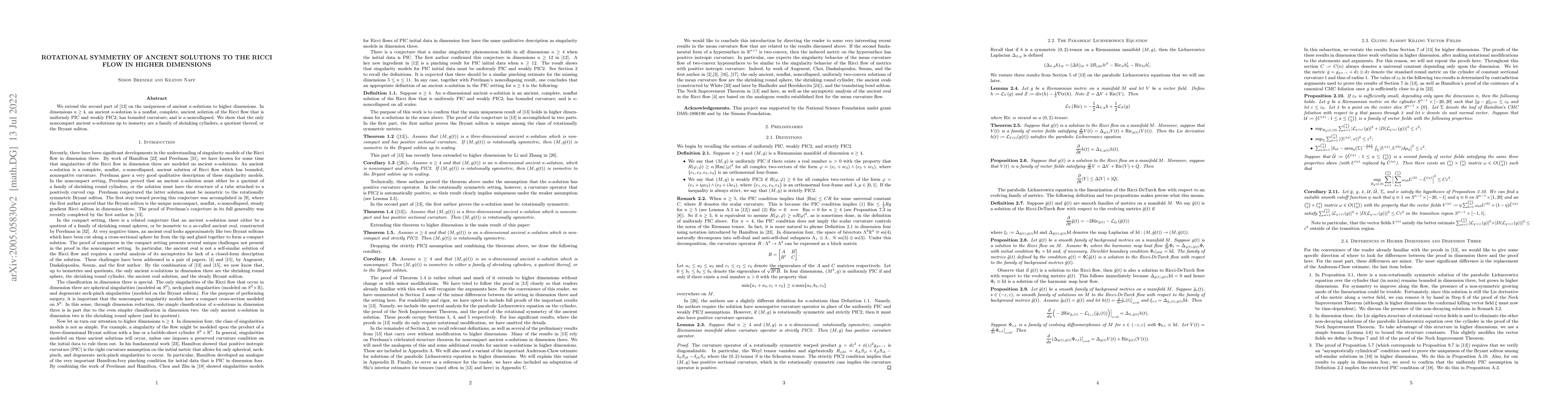 Thumbnail for Rotational symmetry of ancient solutions to the Ricci flow in higher
  dimensions