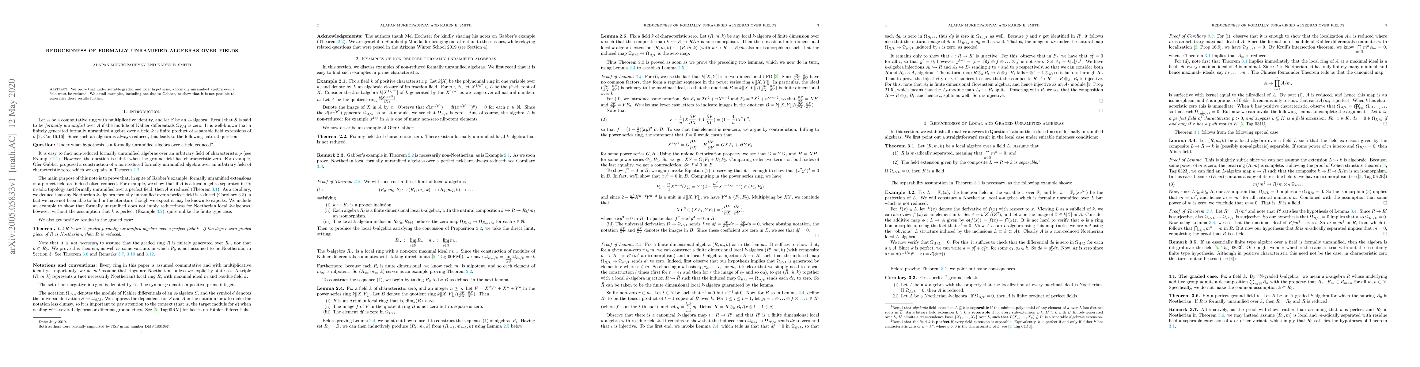 Thumbnail for Reducedness of formally unramified algebras over fields