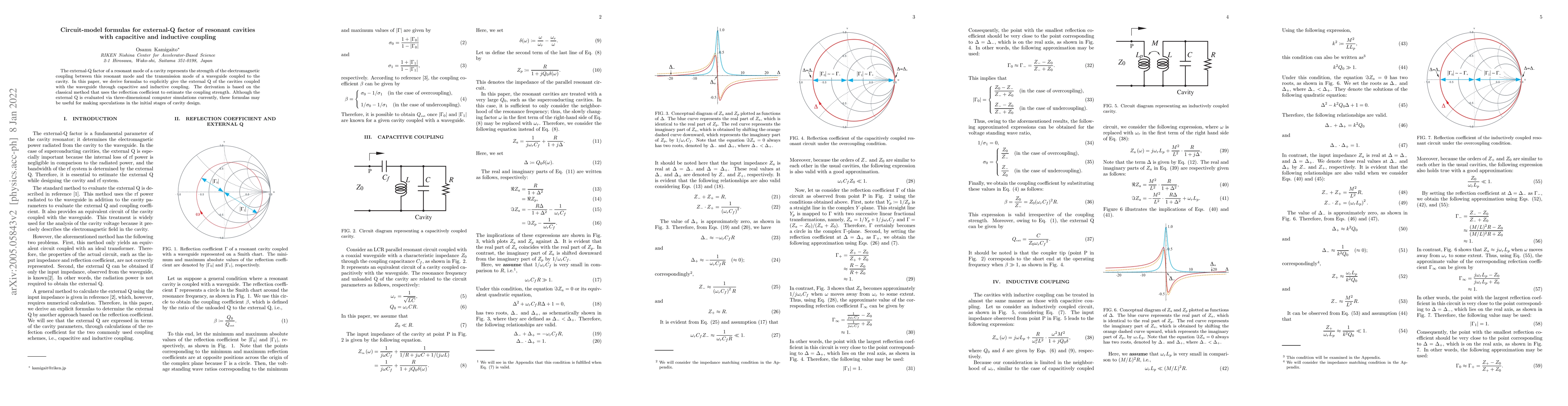 Thumbnail for Circuit-model formulas for external-Q factor of resonant cavities with
  capacitive and inductive coupling