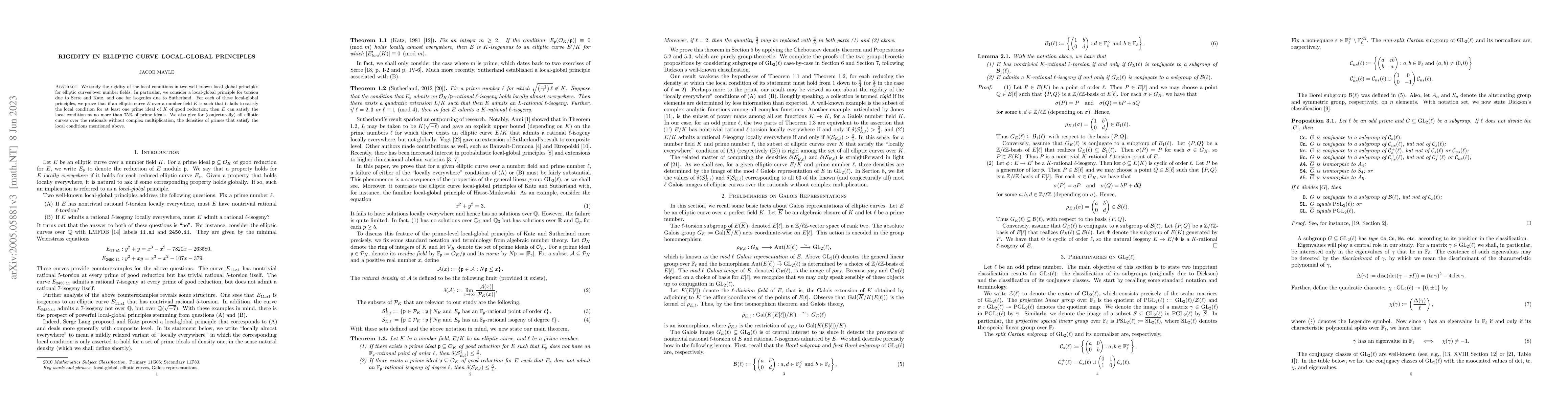 Thumbnail for Rigidity in Elliptic Curve Local-Global Principles