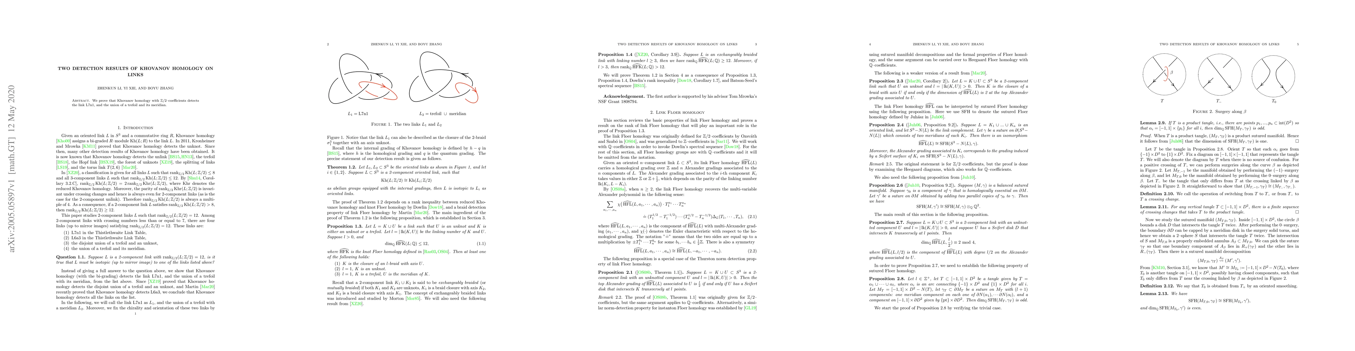 Thumbnail for Two detection results of Khovanov homology on links