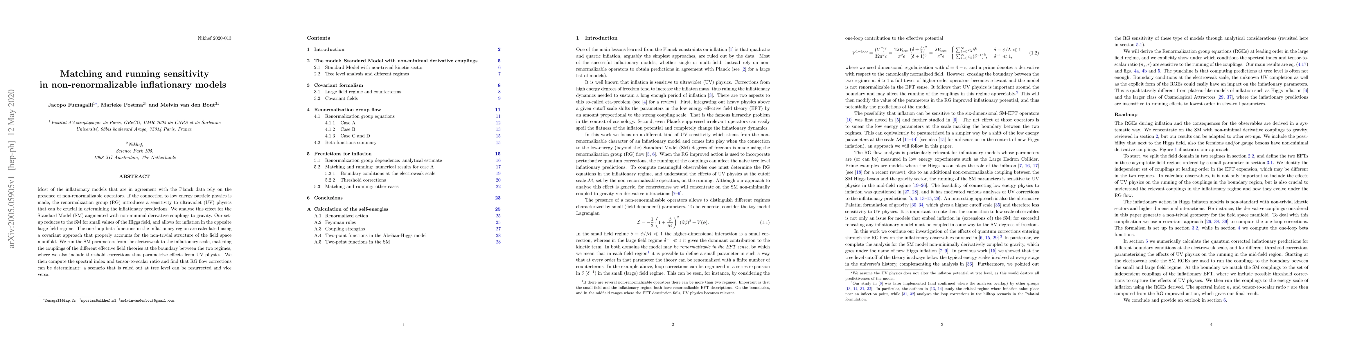Thumbnail for Matching and running sensitivity in non-renormalizable inflationary
  models