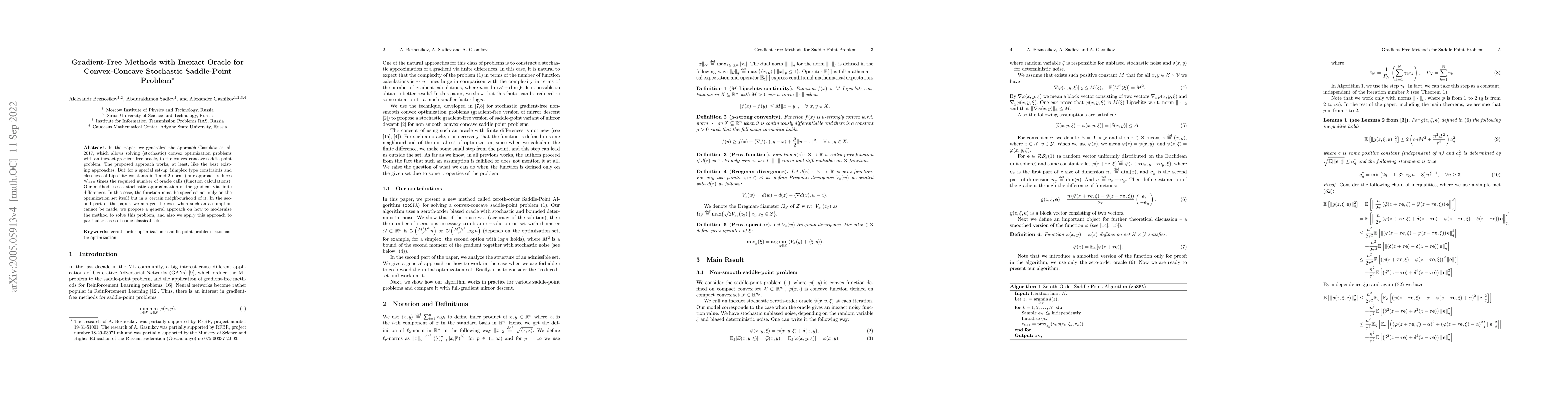 Thumbnail for Gradient-Free Methods for Saddle-Point Problem